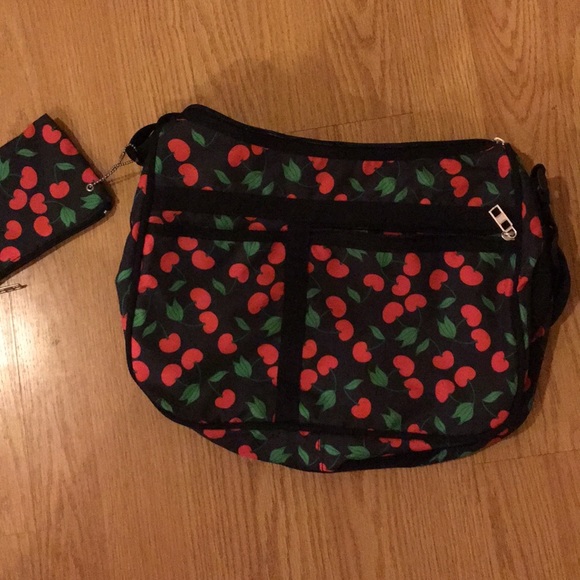 Hillard & Hanson Handbags - Black bag w cherry print